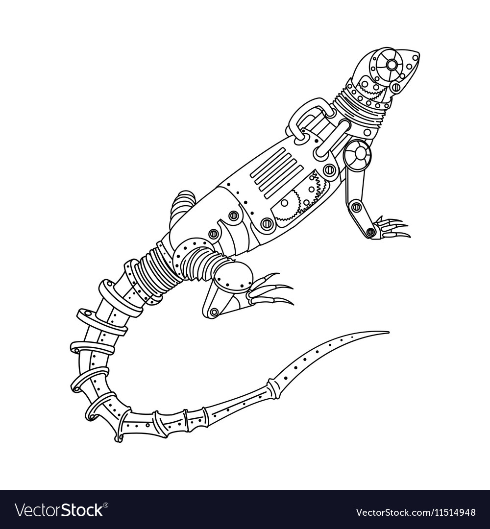 Steampunk style lizard coloring book royalty free vector