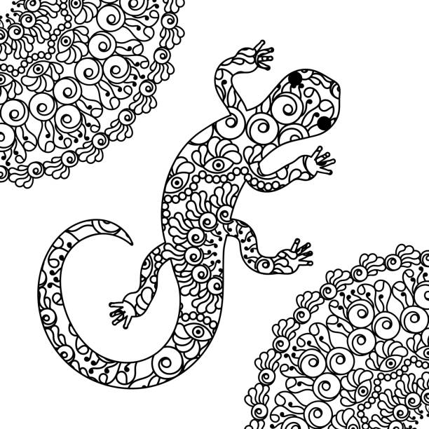 Tribal gecko drawing stock illustrations royalty