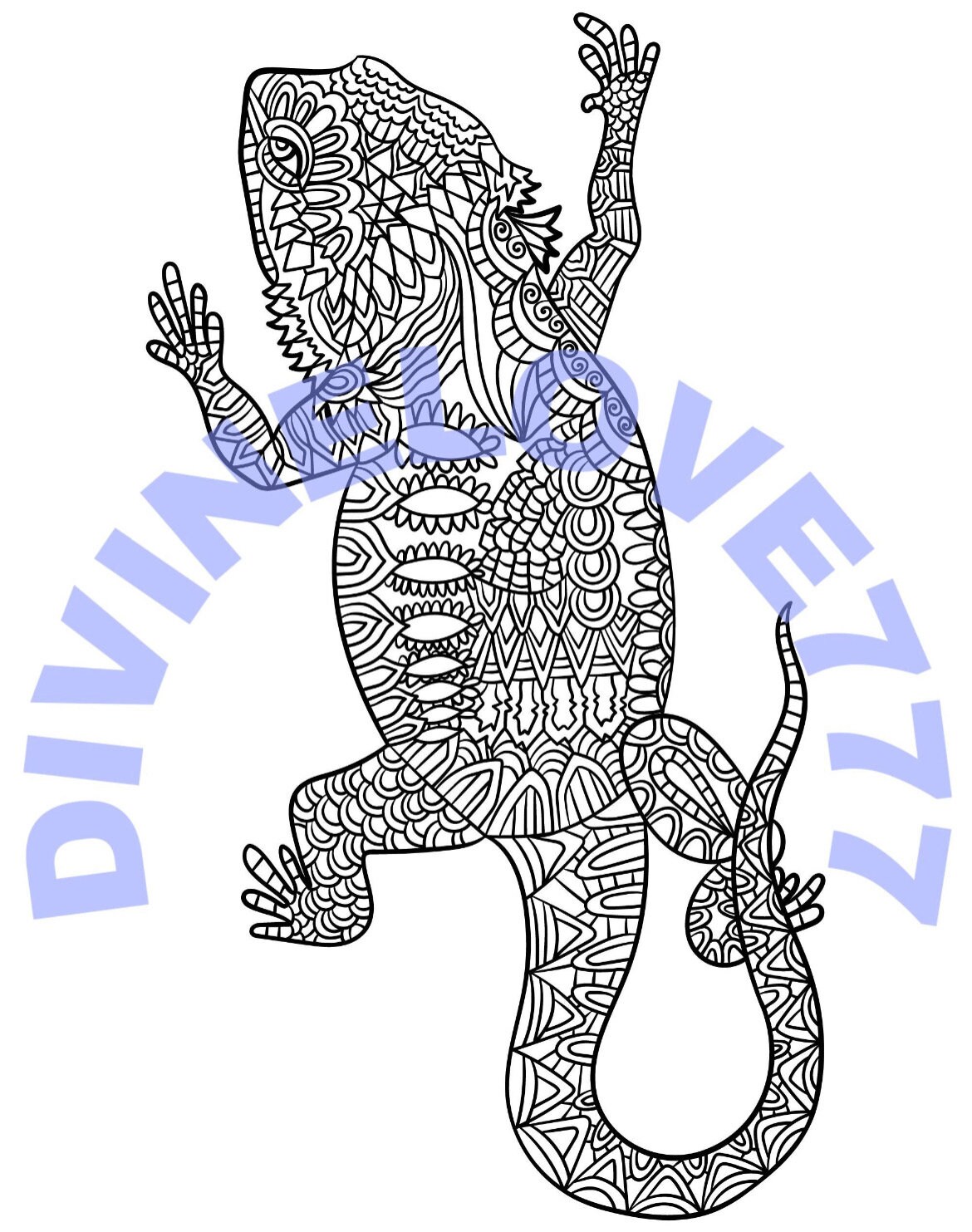 Iguana lizard mandala adult coloring page pdf vintage mindfulness stress relief brain activity draw nature positivity