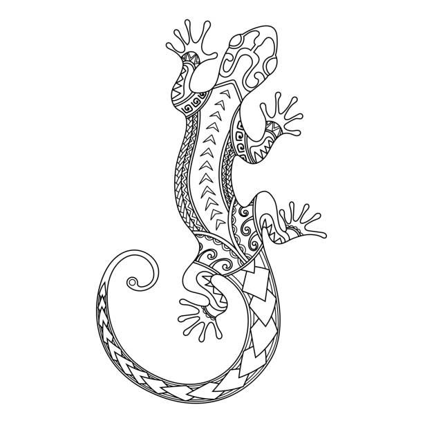 Tribal gecko drawing stock illustrations royalty