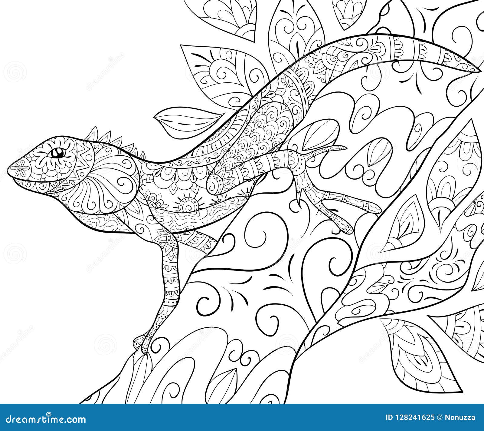 Adult coloring bookpage a cute lizard on the brunch image for relaxing stock vector