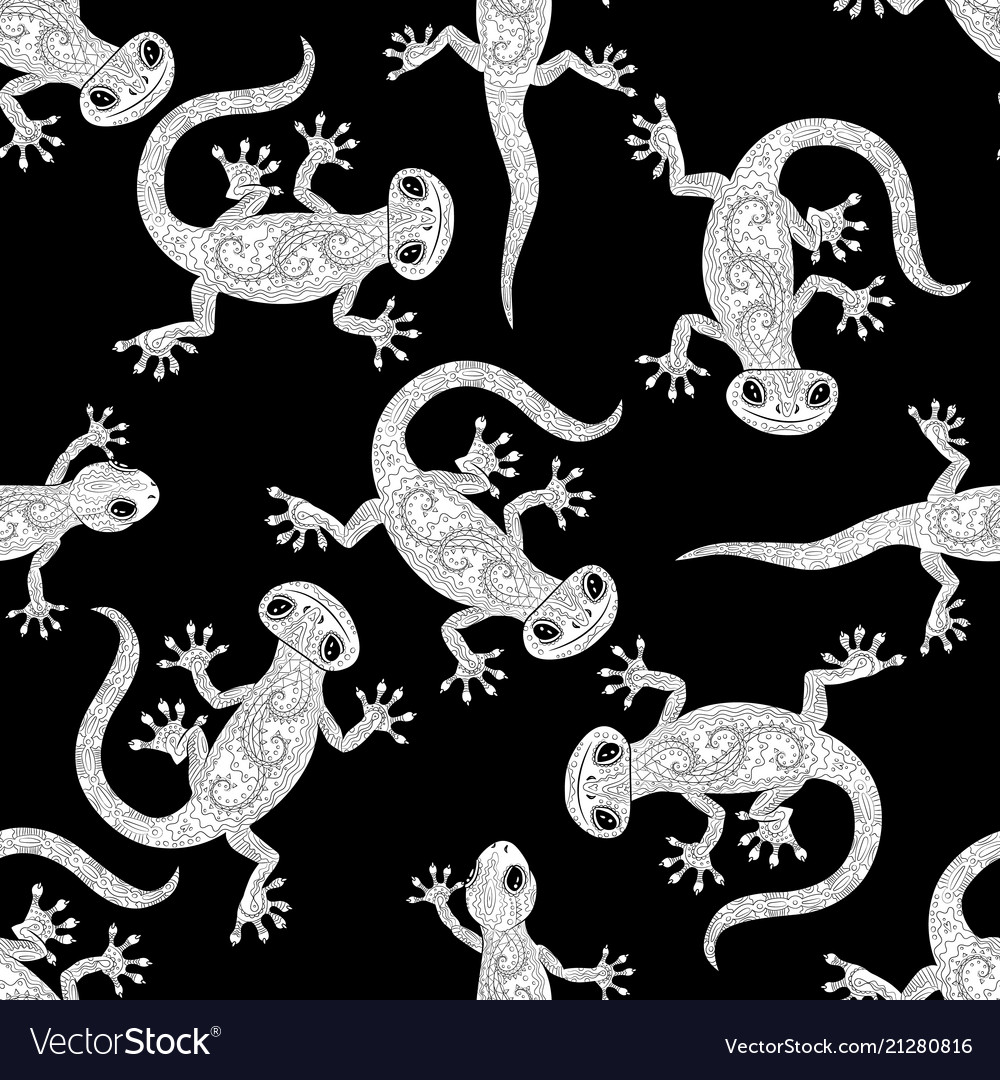 Coloring page with gecko in entangle style vector image