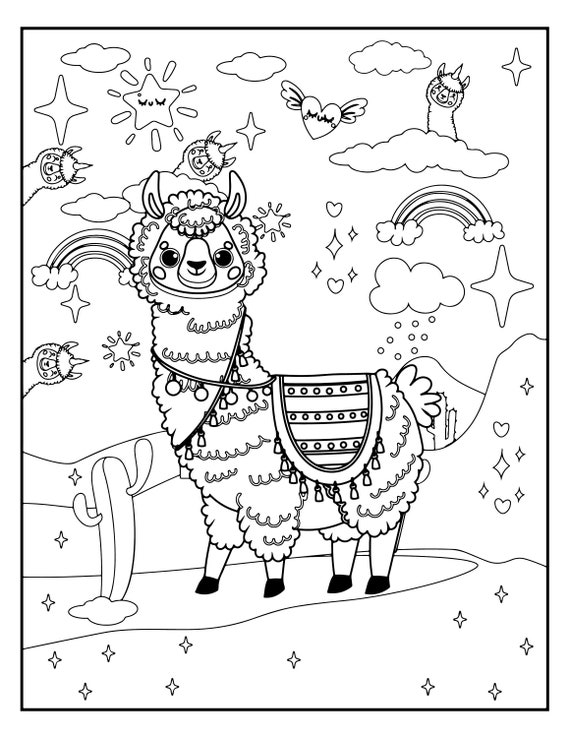 Llama coloring pages llama printable book digital download not a physical product download now