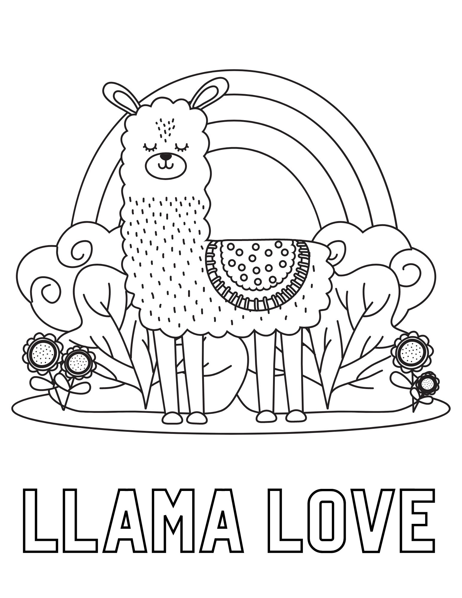 Print these cute llama coloring pages for kids and adults