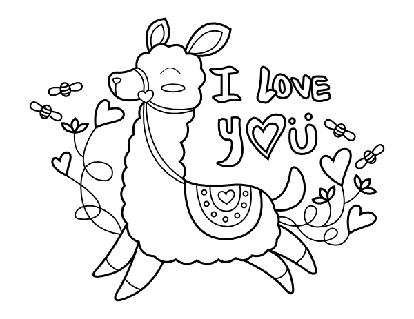 Printable llama i love you coloring page