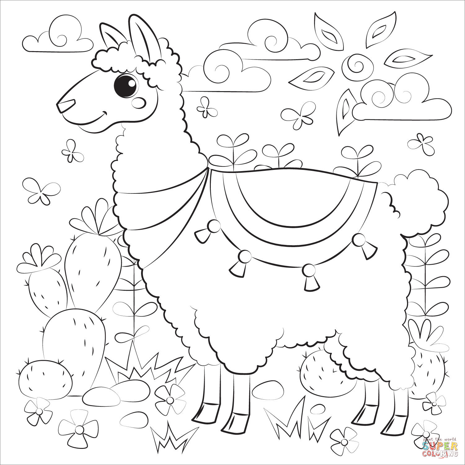 Llama coloring page free printable coloring pages