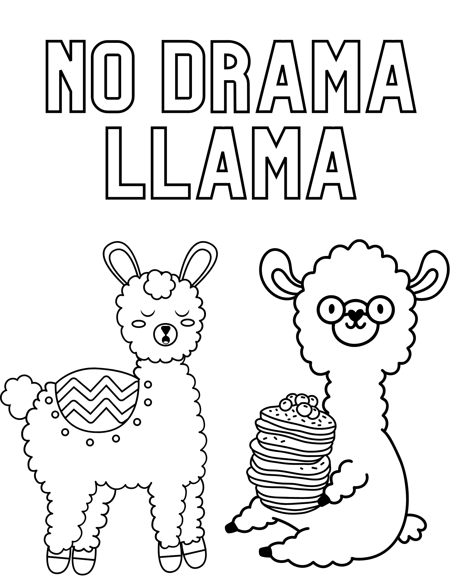 Print these cute llama coloring pages for kids and adults