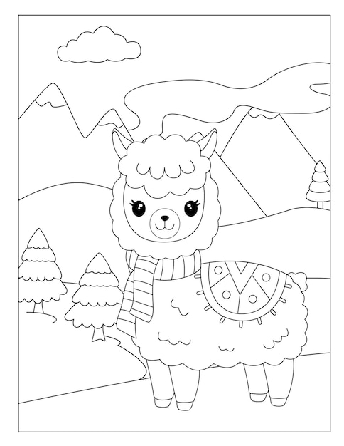 Premium vector cute outline llama coloring pages for children