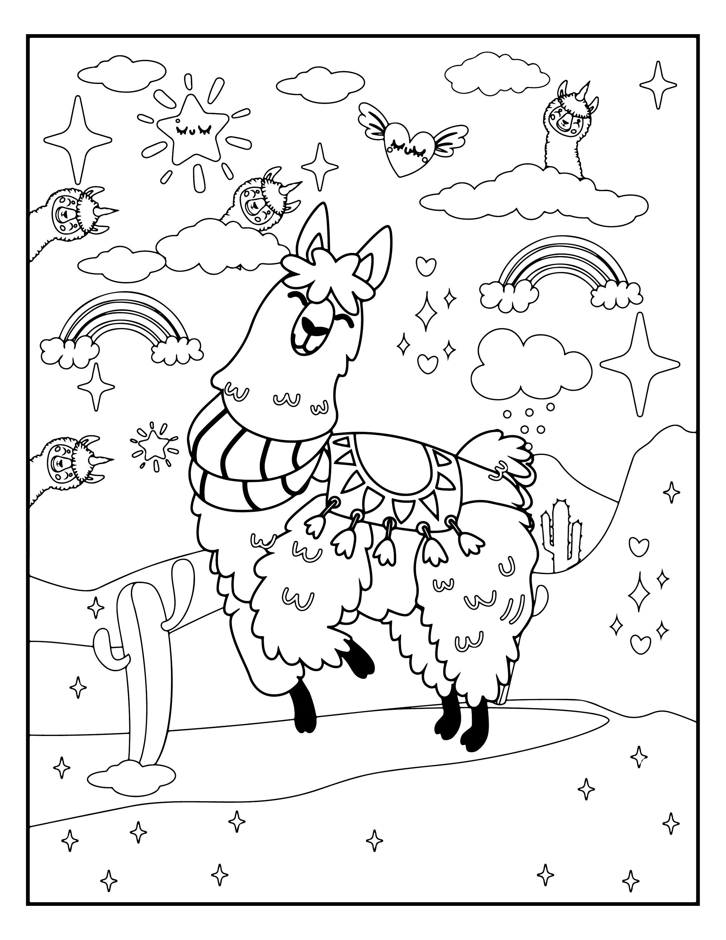 Llama coloring pages llama printable book digital download not a physical product