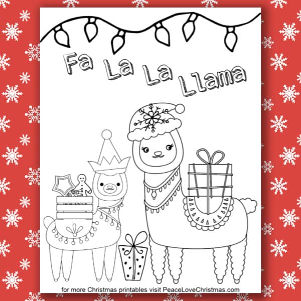 Christmas llama coloring page