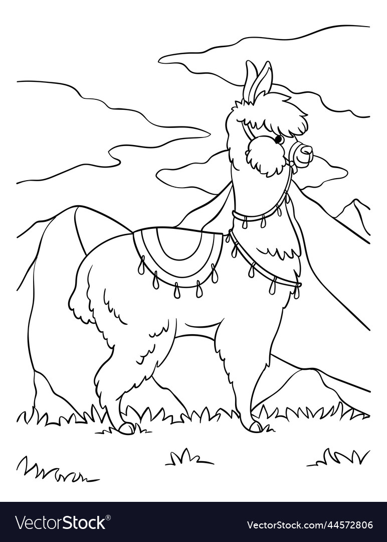 Llama coloring page for kids royalty free vector image