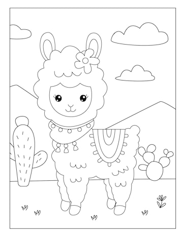 Premium vector cute outline llama coloring pages for children