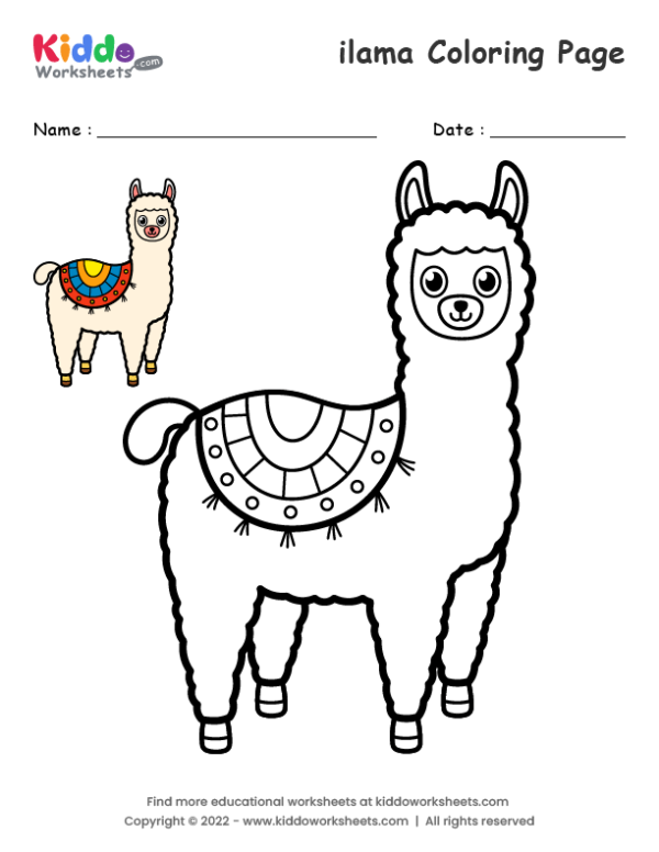 Free printable llama coloring page worksheet