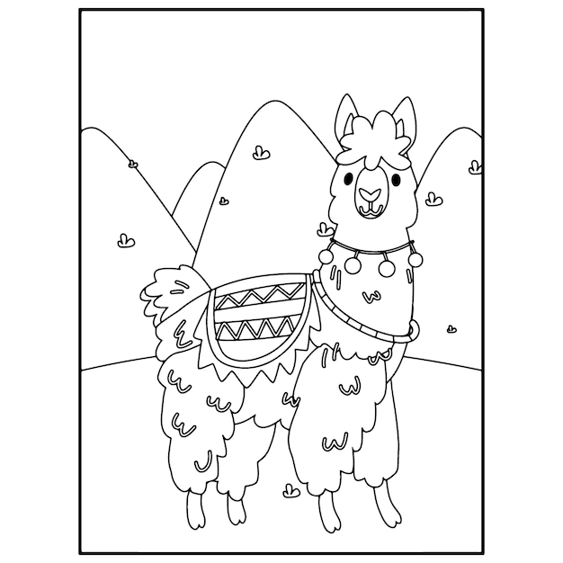 Premium vector llama coloring pages for kids premium vector