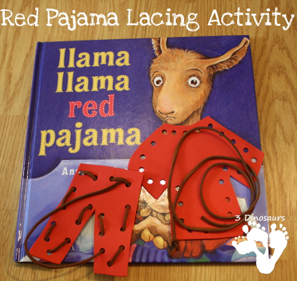 Red pajama lacing activity dinosaurs