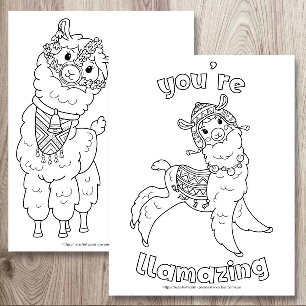 Ridiculously cute llama coloring pages for kids teens