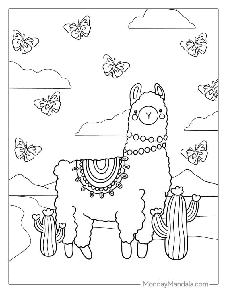 Llama coloring pages free pdf printables