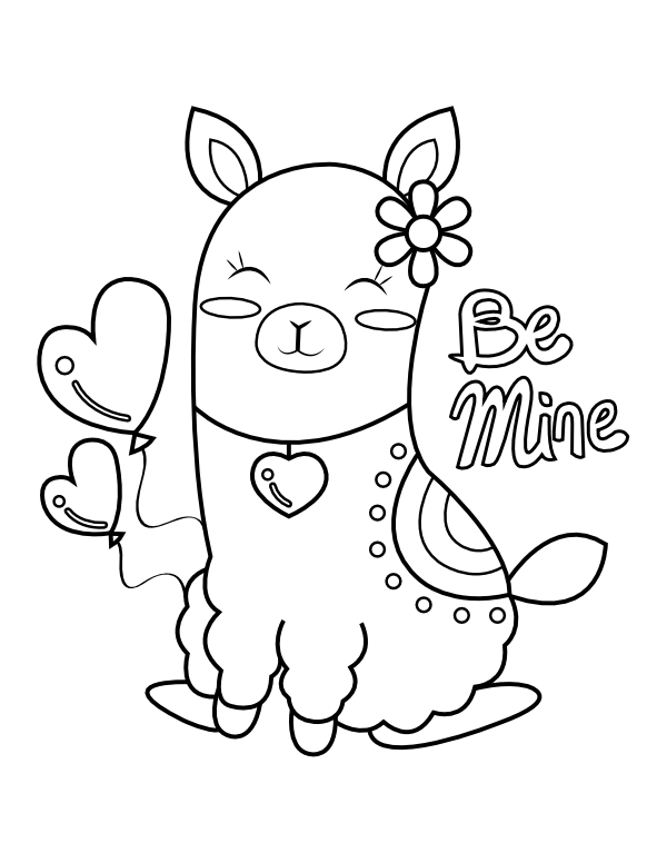 Printable llama be mine coloring page