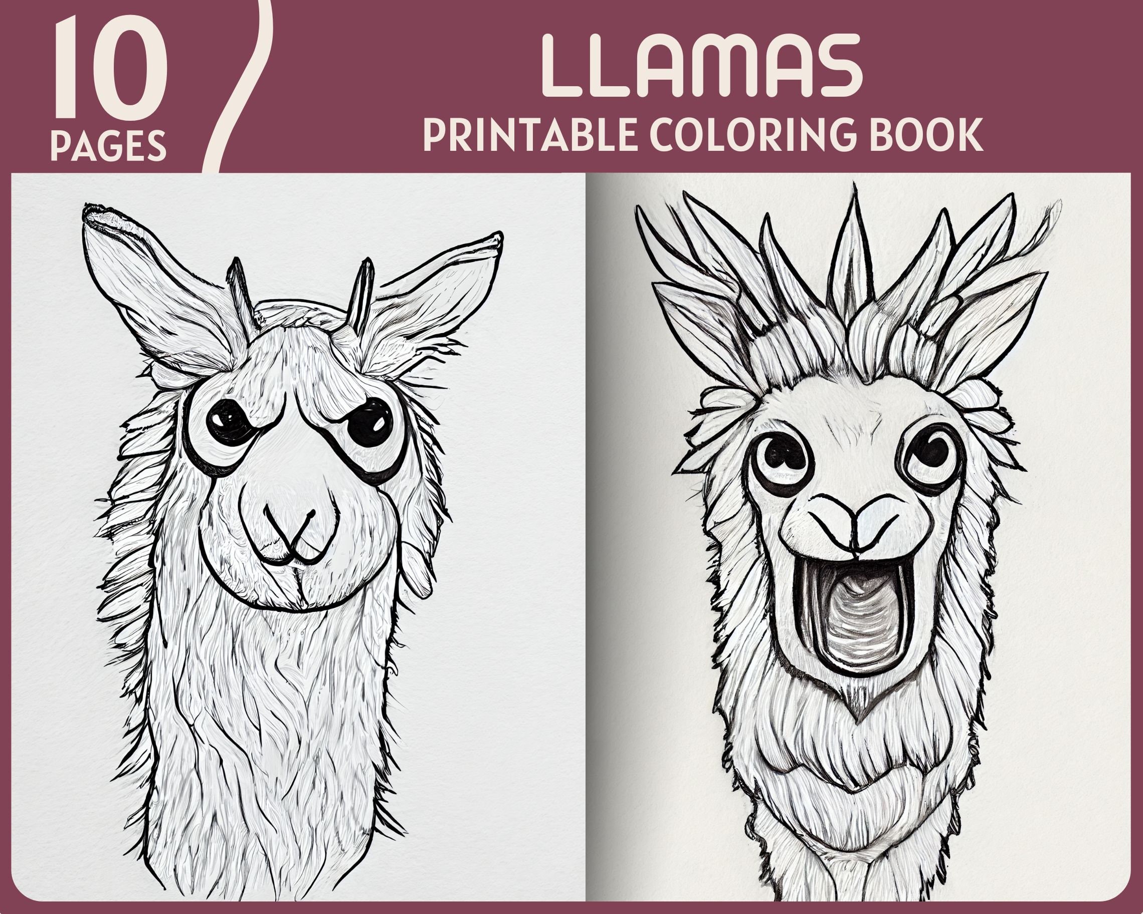 Llamas coloring pages cartoon llama illustrations printable coloring book digital llama coloring page