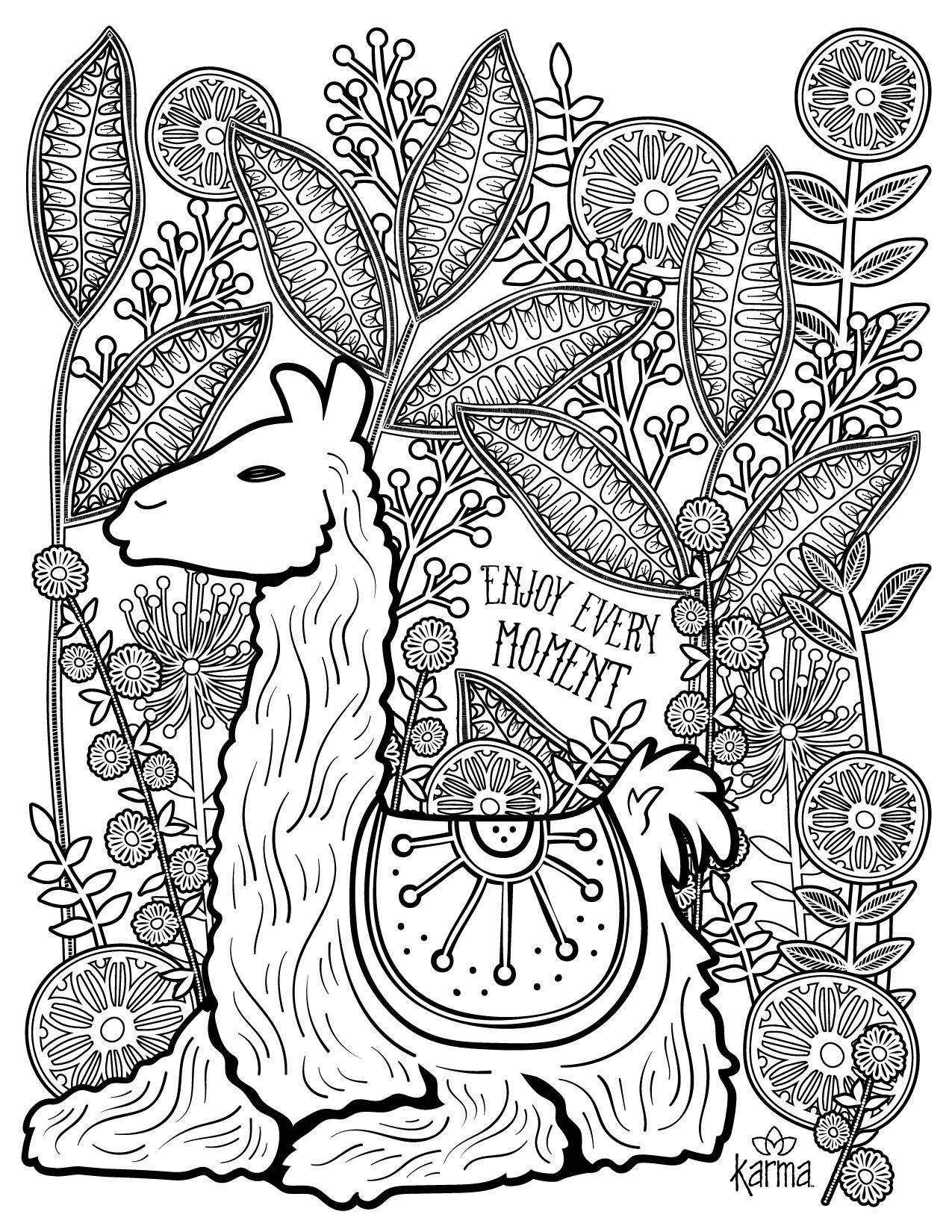 Llama free and printable coloring page by karma gifts animal coloring pages kids printable coloring pages bird coloring pages