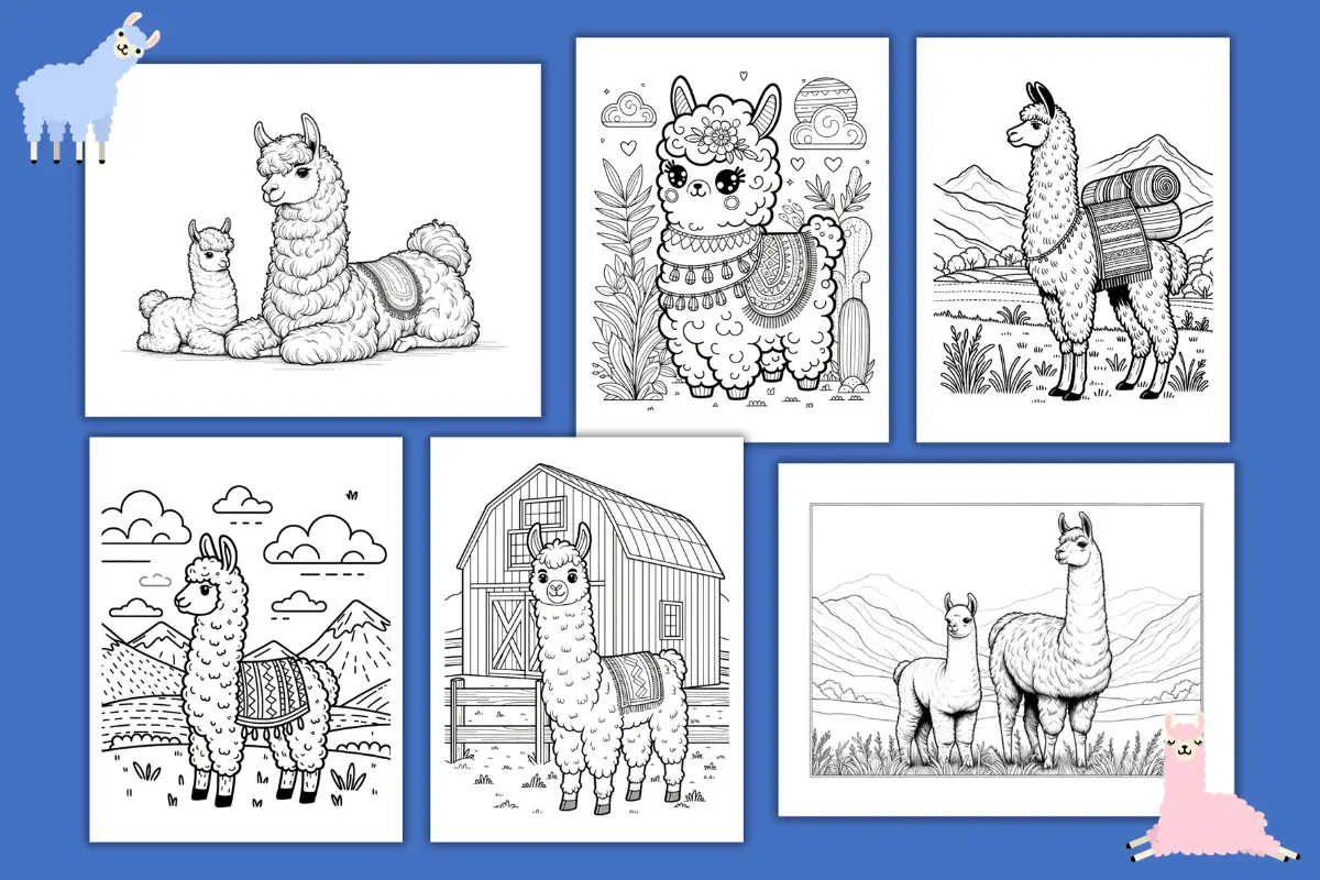 Free llama coloring pages for kids