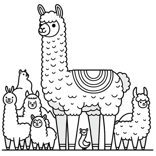 Llama with mountain friends coloring page