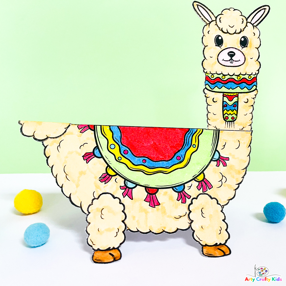 D paper llama craft a llama coloring craft