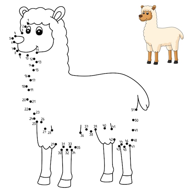 Premium vector dot to dot llama coloring page for kids