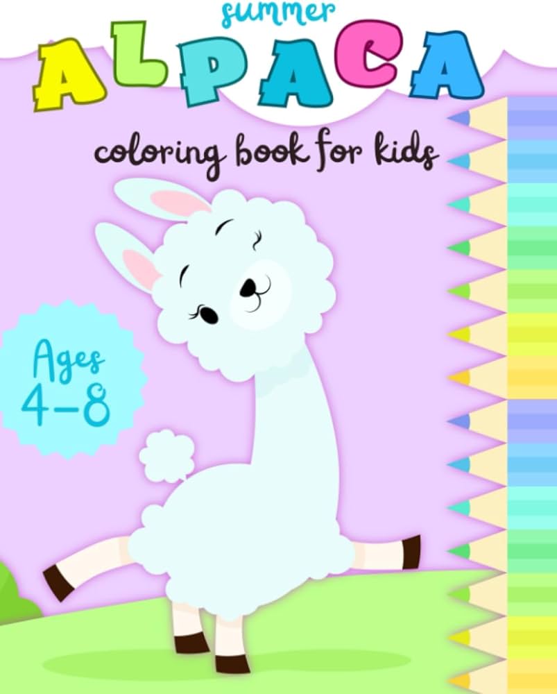 Summer alpaca coloring book for kids ages