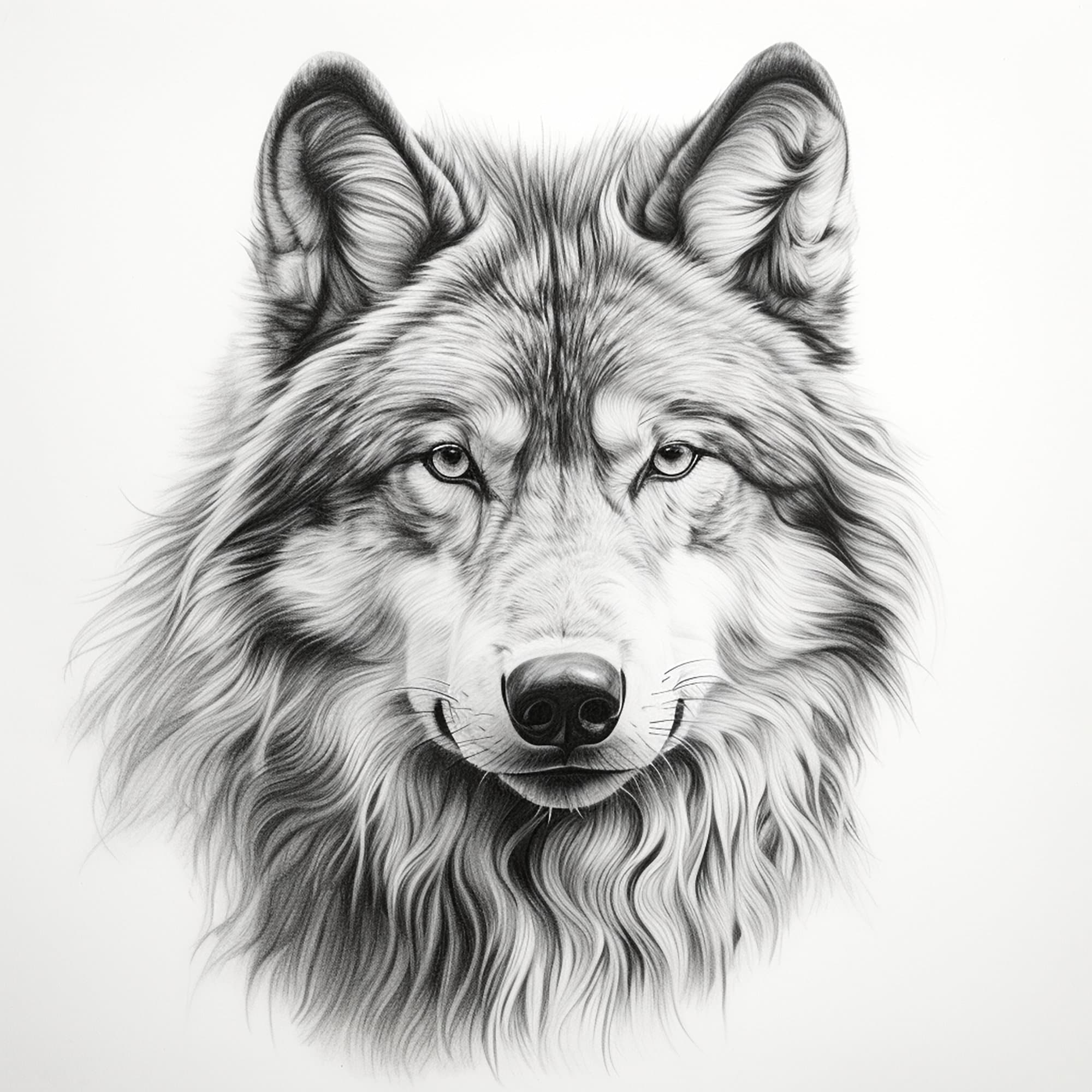 Wolf fine line wildlife portrait printable animal coloring page sticker stencil tattoo wall decor logo realistic pencil drawing