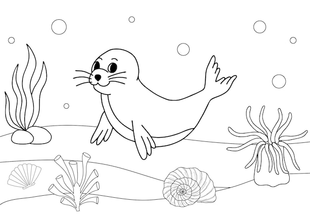 Premium vector cute cartoon fur seal coloring book or page for kids marine life