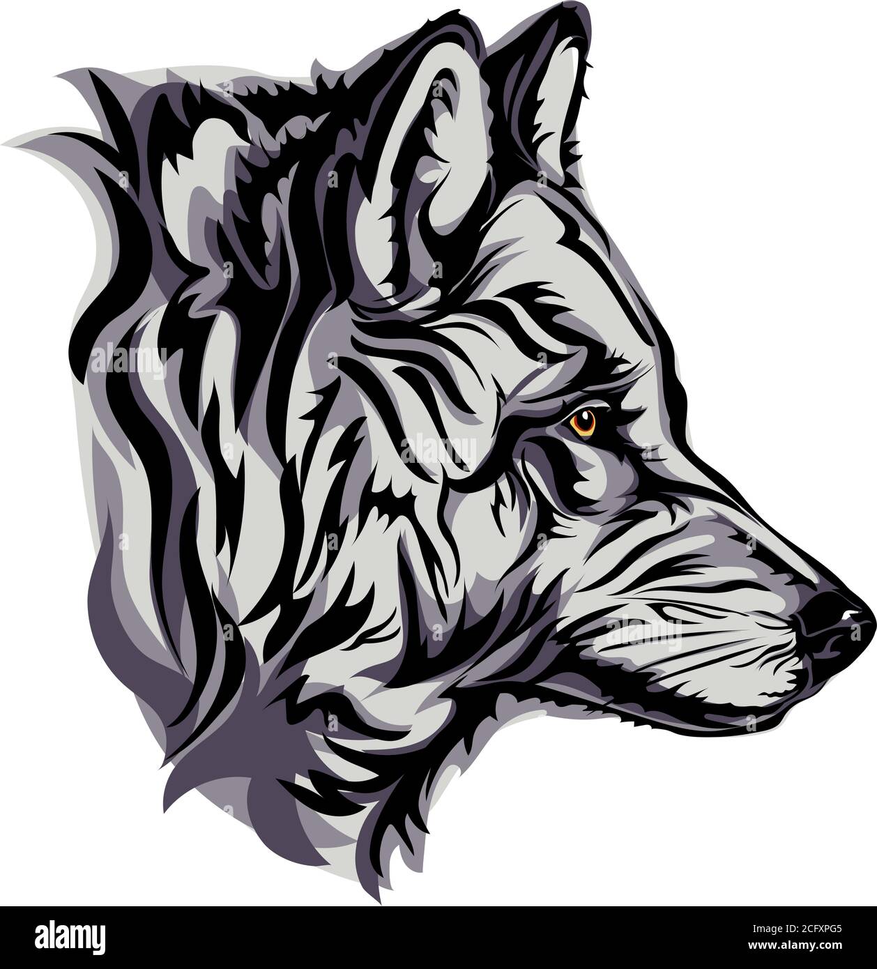 Wolf portrait white black color vector graphics drawing picture stylization image isolated illustration drawing picture stock vector image art