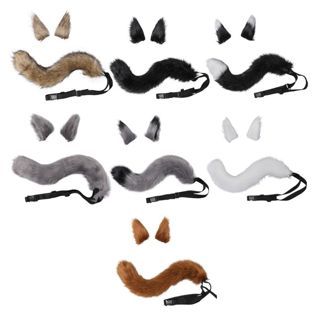 Pieces wolf girls anime cosplay set kawaii foxes ears hair clips headdress plush tail for