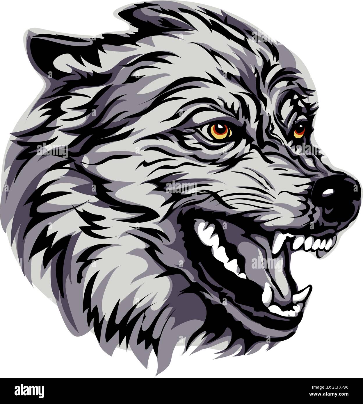 Wolf portrait white black color vector graphics drawing picture stylization image isolated illustration drawing picture stock vector image art