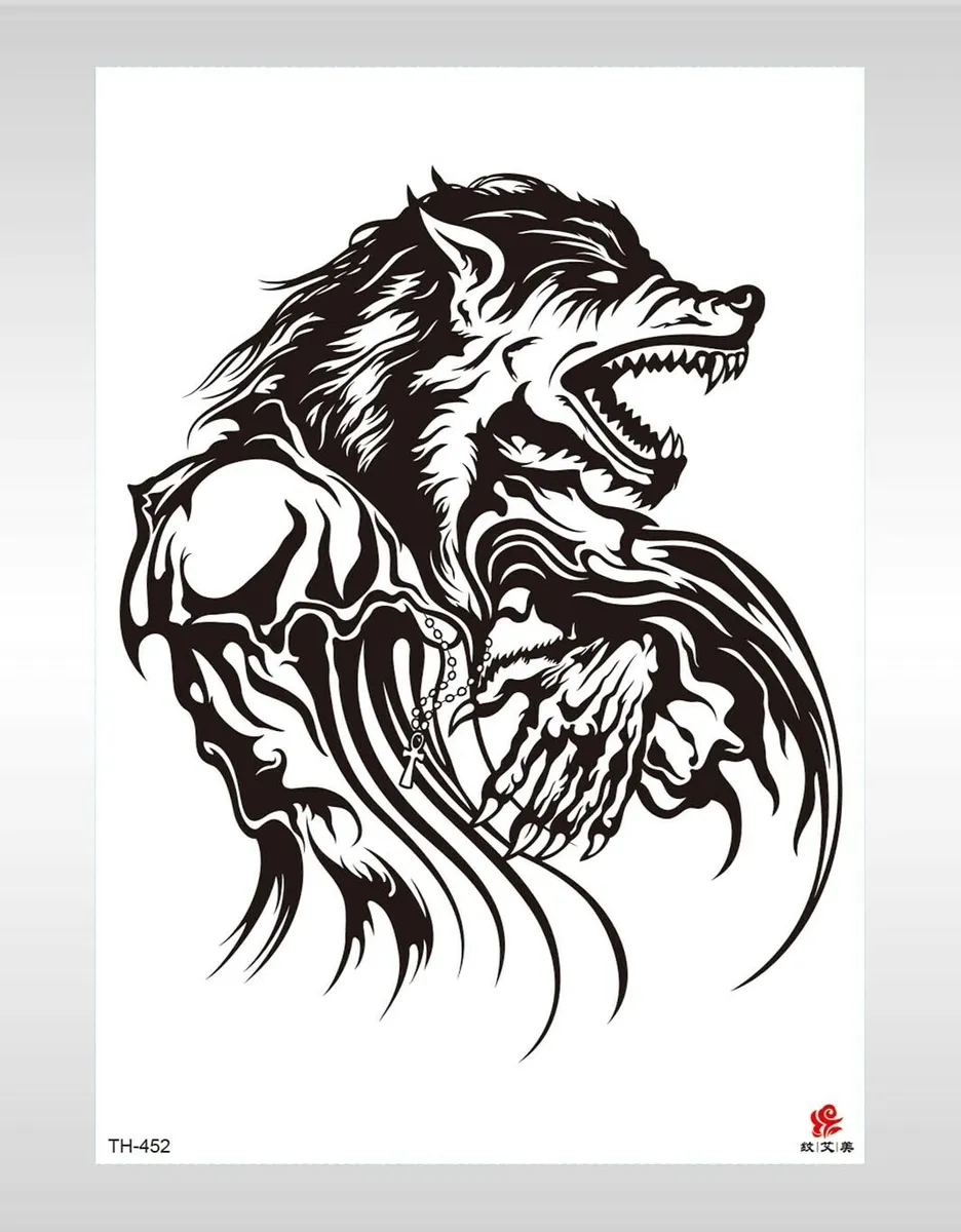 Halloween wolf men guys large arm tattoo body of art tattoo