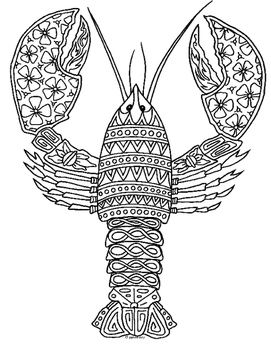 Lobster zentangle coloring page by pamela kennedy tpt