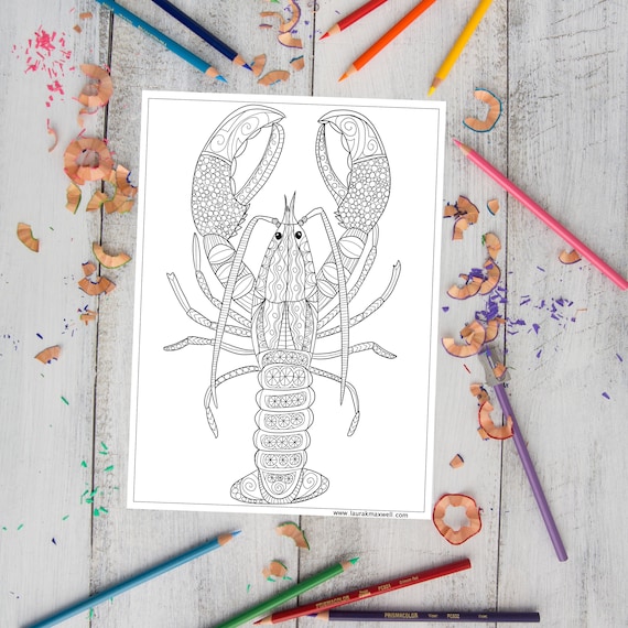 Lobster coloring page for adults and kids lobster coloring sheet lobster doodle ocean life coloring page doodle coloring sheet