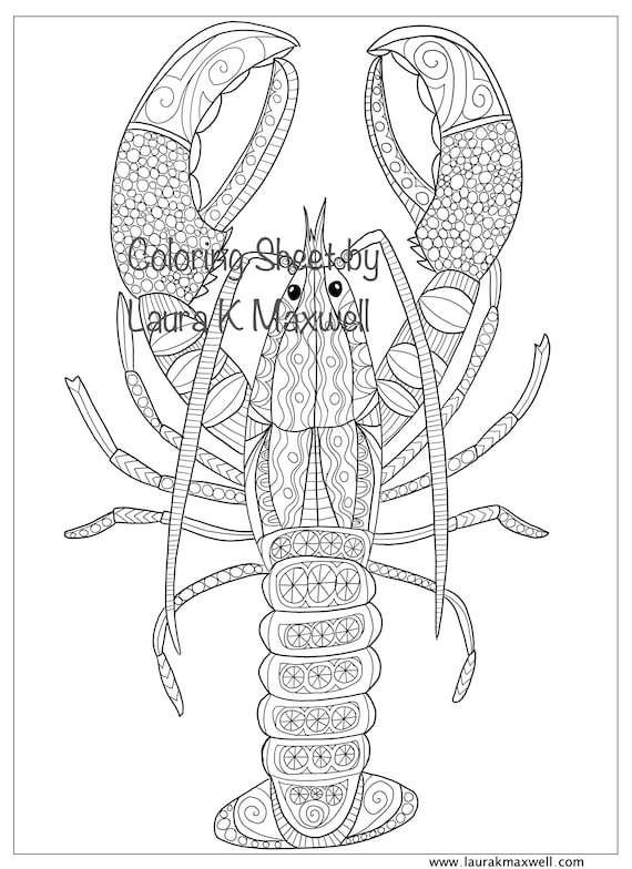 Lobster coloring page for adults and kids lobster coloring sheet lobster doodle ocean life coloring page doodle coloring sheet