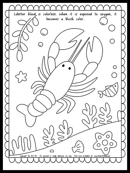 Lobster coloring page with fun fact about blood