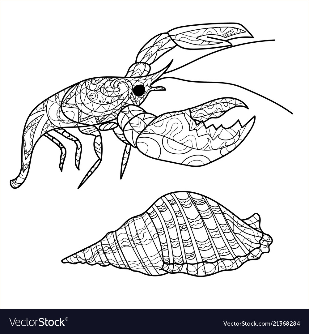 Crayfish lobster pattern coloring book page vector image