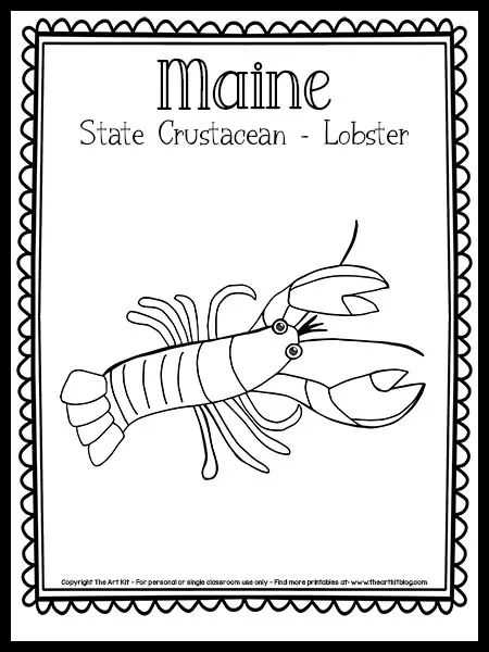 Maine coloring page state crustacean lobster free printable â the art kit