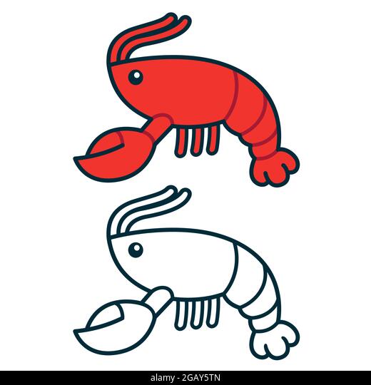 Simple cartoon lobster or crawfish drawing red color and black and white line icon vector clip art illustration stock vector image art