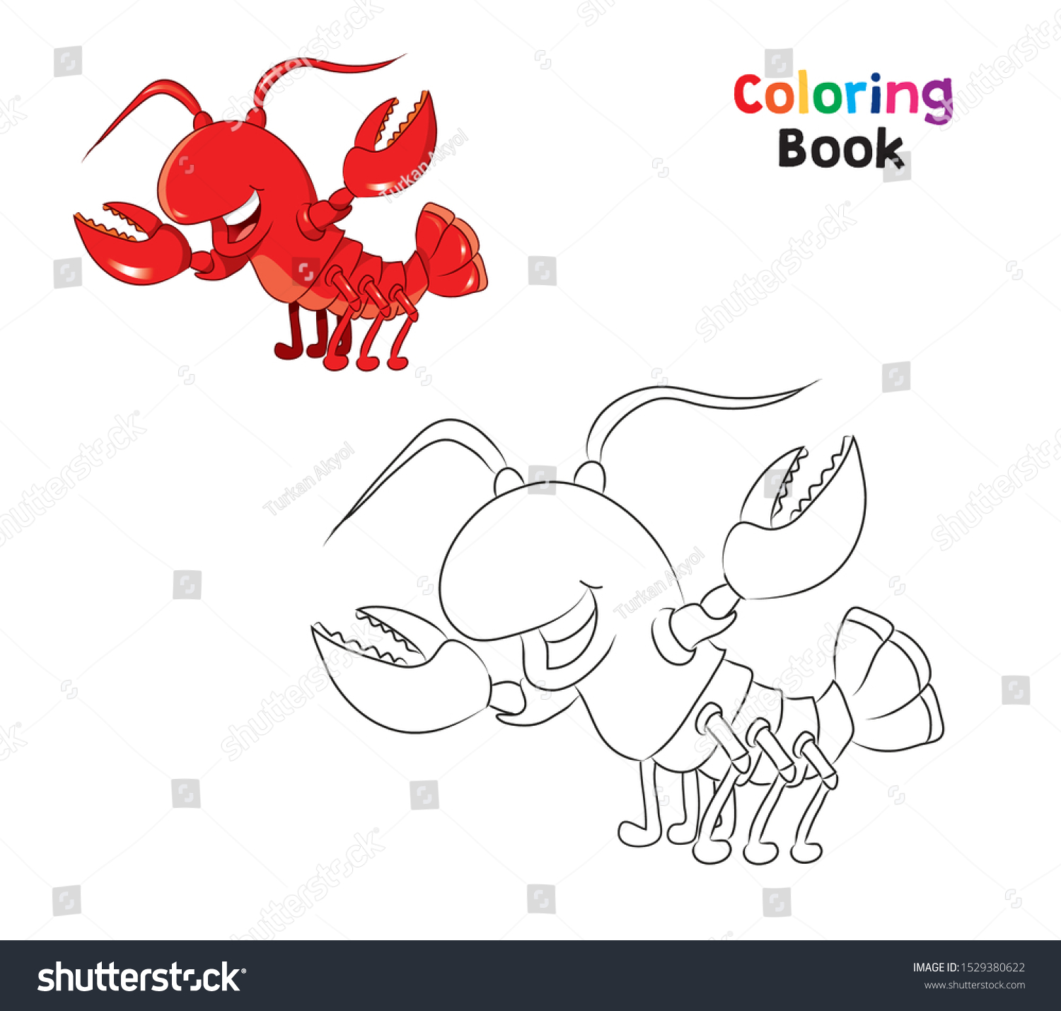 Red cute lobster coloring page kids stock vector royalty free