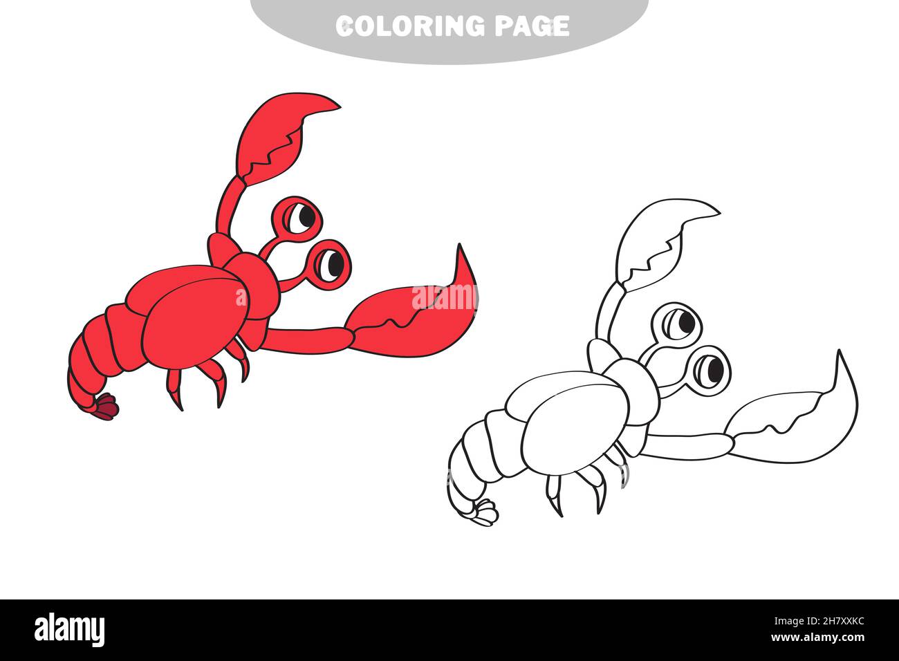Simple coloring page vector illustration of cartoon shrimp cancer