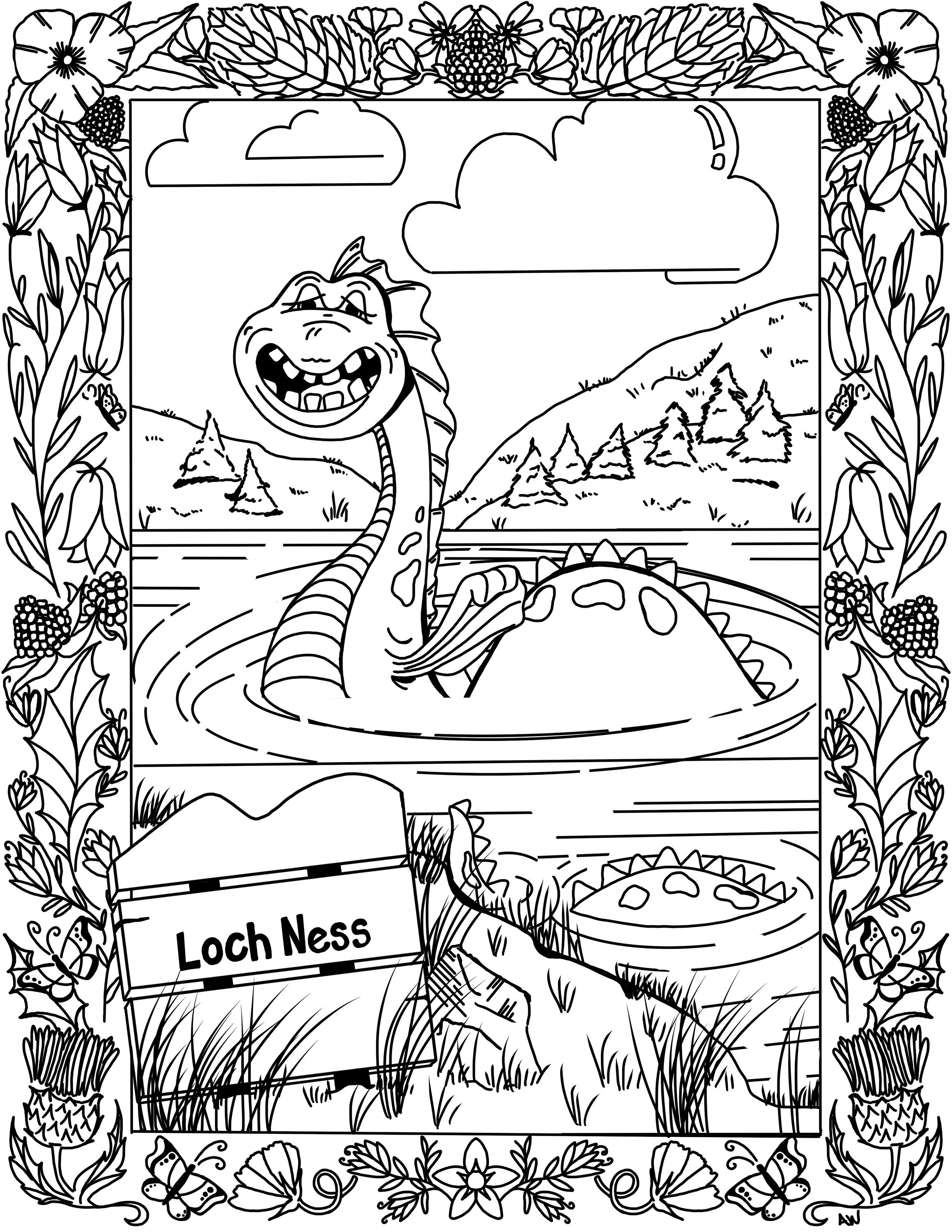 Printable coloring page loch ness monster coloring sheet nessi coloring page instant digital download