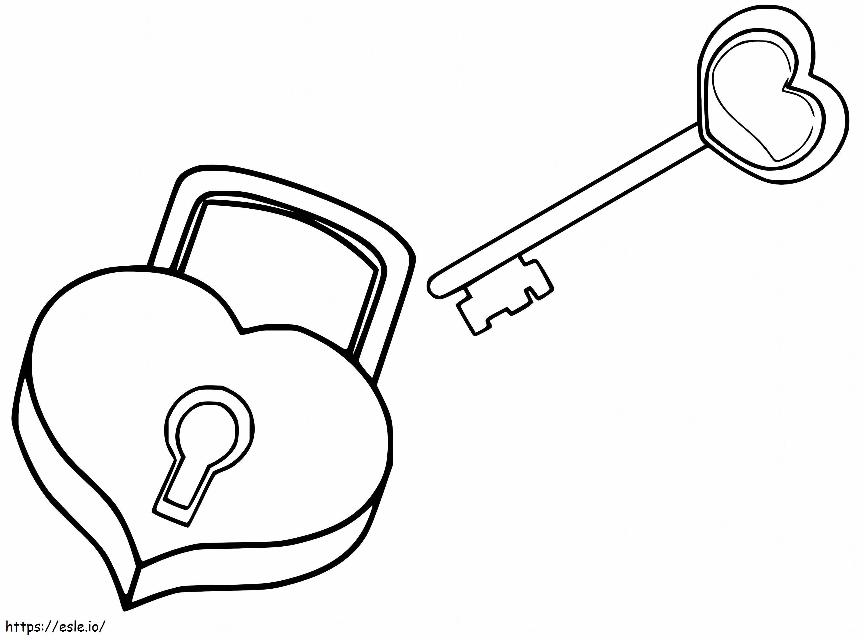 Heart lock and key coloring page