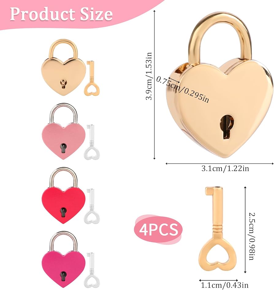 Pcs small metal heart shaped padlock luggage lock with keys diary lock and key set for diary book jewelry storage box locker decor valentine gift color