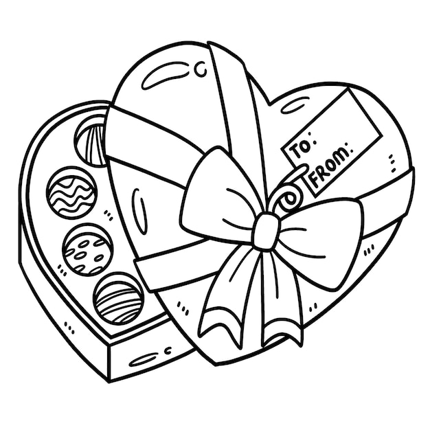 Premium vector heart chocolates box isolated coloring page