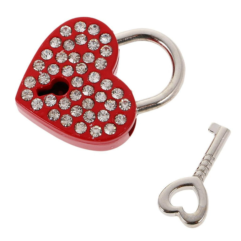 Small love heart shaped padlock lock with key for valentines day anniversary travel jewelry storage box bookred