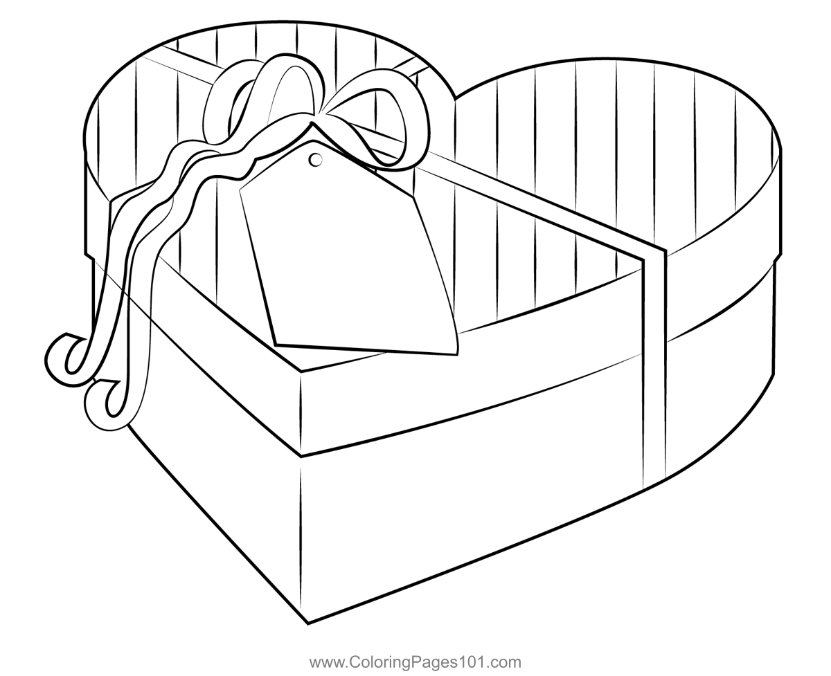 Valentines gift box coloring page for kids